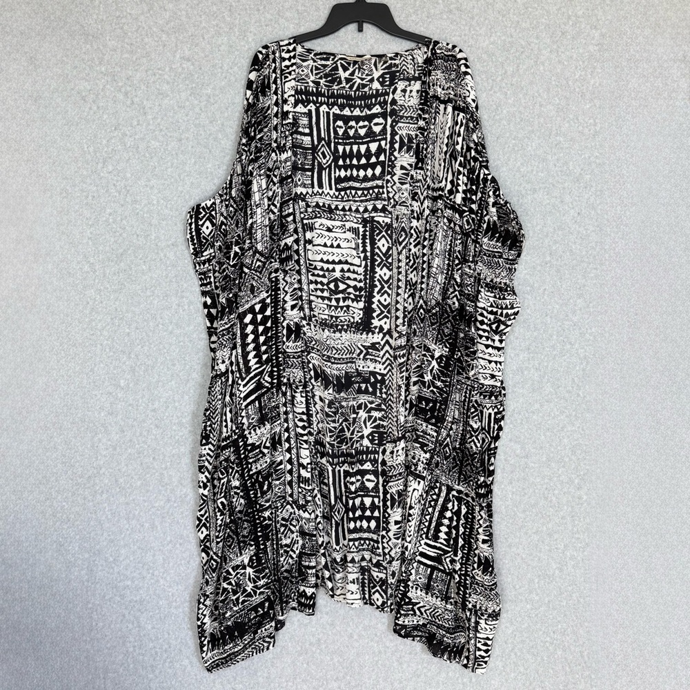 Soft Surroundings Long Line Cardigan Duster Open Front One Size Black White Boho